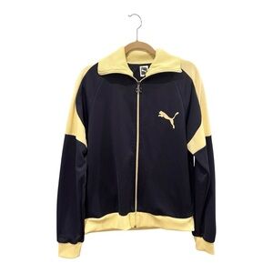 Vintage 70s Puma Track Jacket Full Zip Warmup Cream Navy Blue XL Retro Sporty